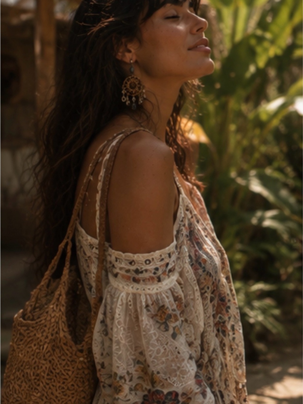 Bohemian Wood & Stone Statement Earrings - Picture 7 of 12